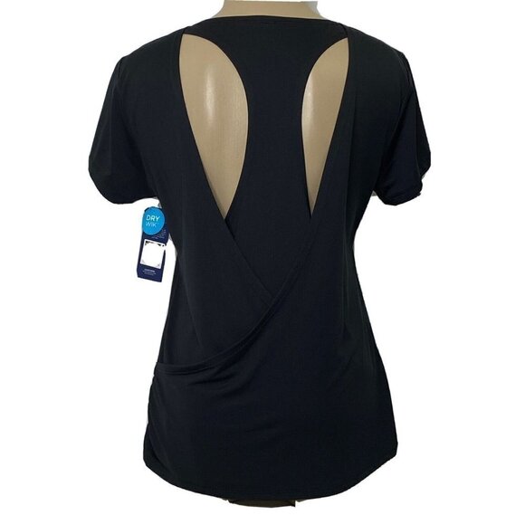 Marika Women's size Small Short Sleeve Open Back Athletic Yoga Top Black - Picture 6 of 12